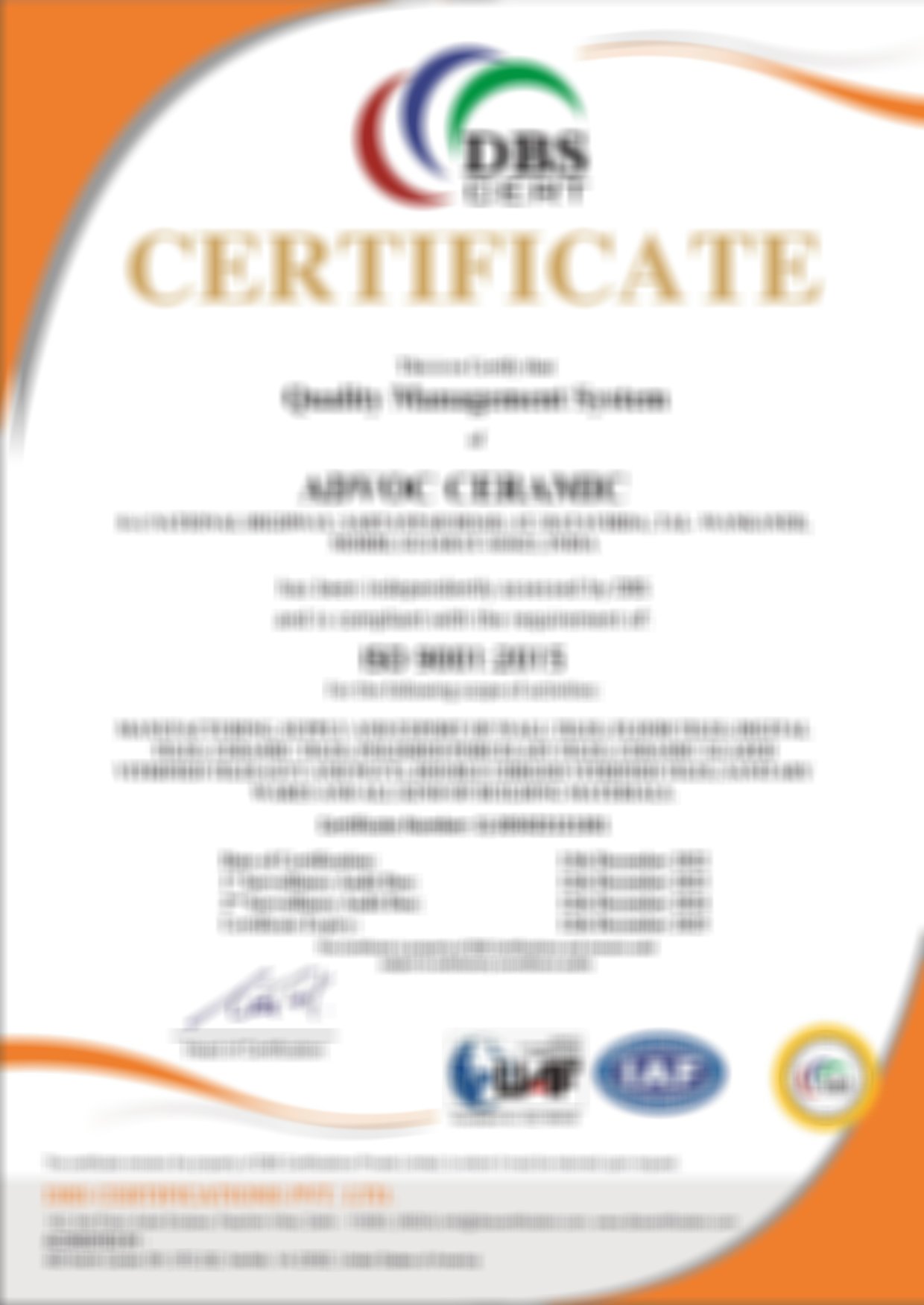ISO 9001 : 2015 Certificate
